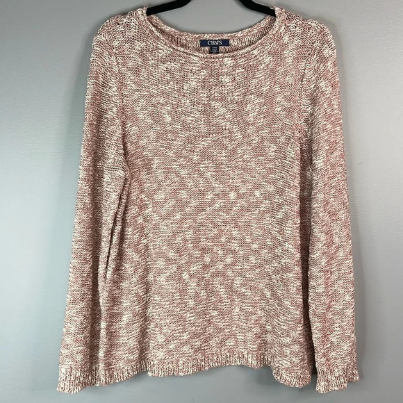 CHAPS Pink and White Slub Knit Sweater Soft Cotton Blend Coastal Size L - Picture 11 of 11